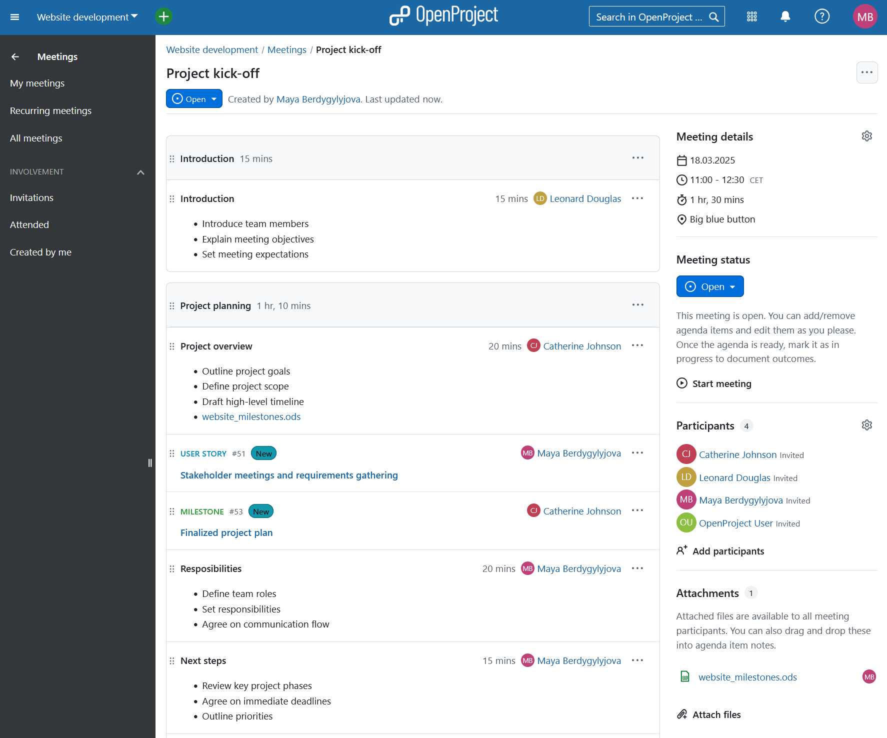 Meetings in OpenProject