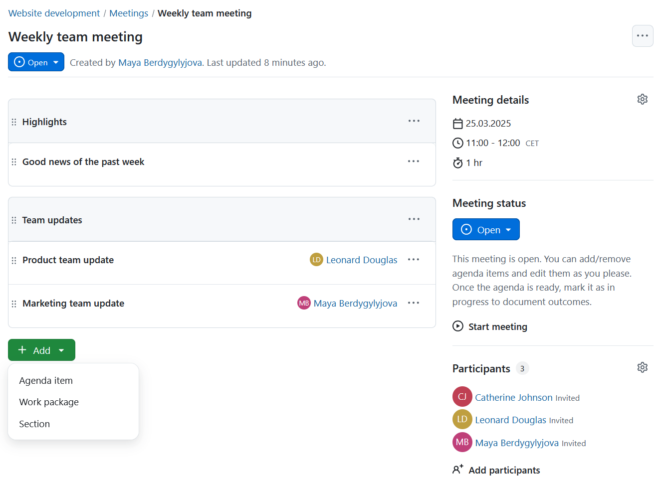 Create structured meeting agendas