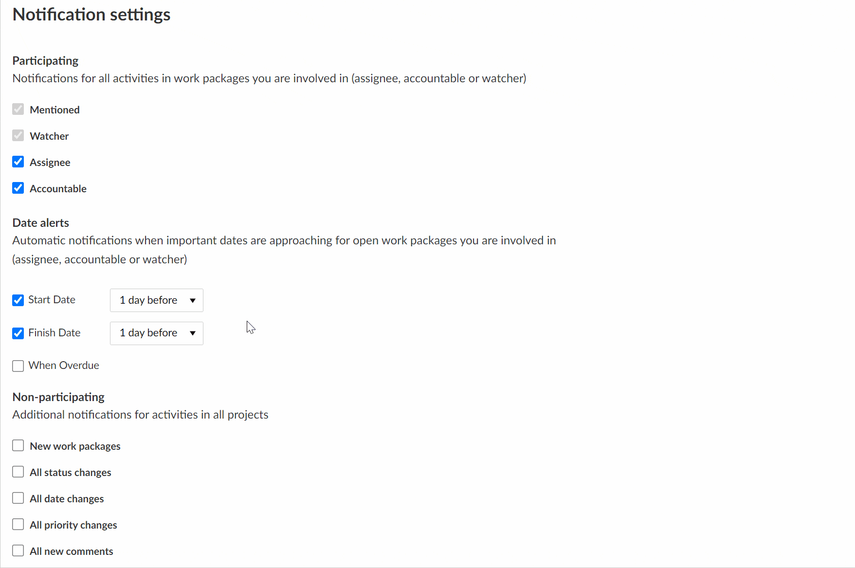 Paramètres des alertes de date
