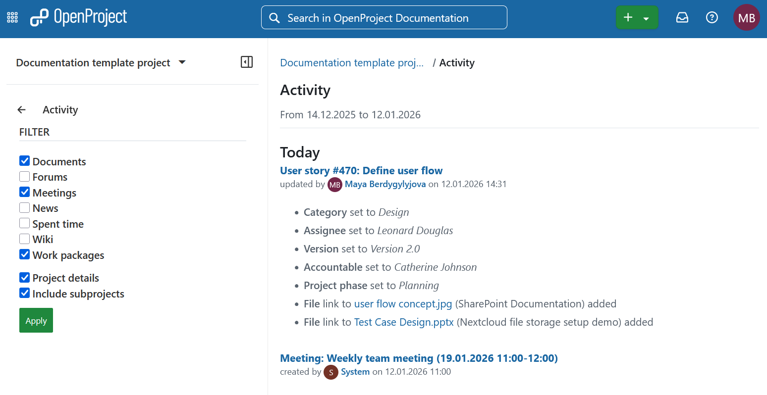 Exemplo de atividade OpenProject