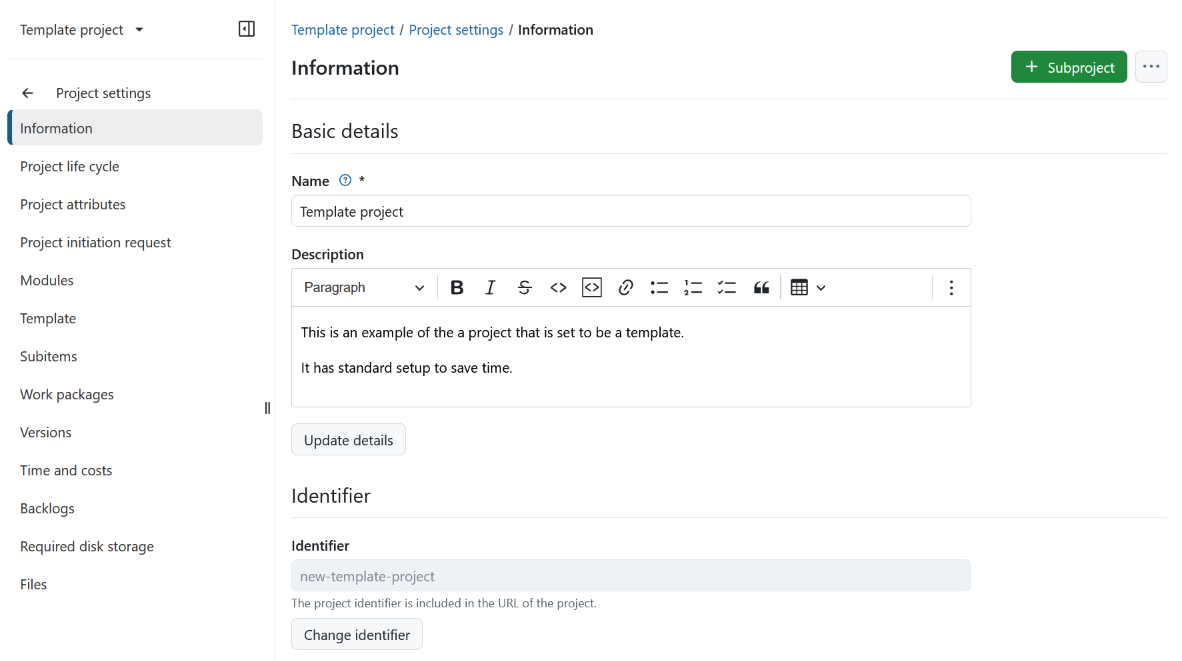 A project template example