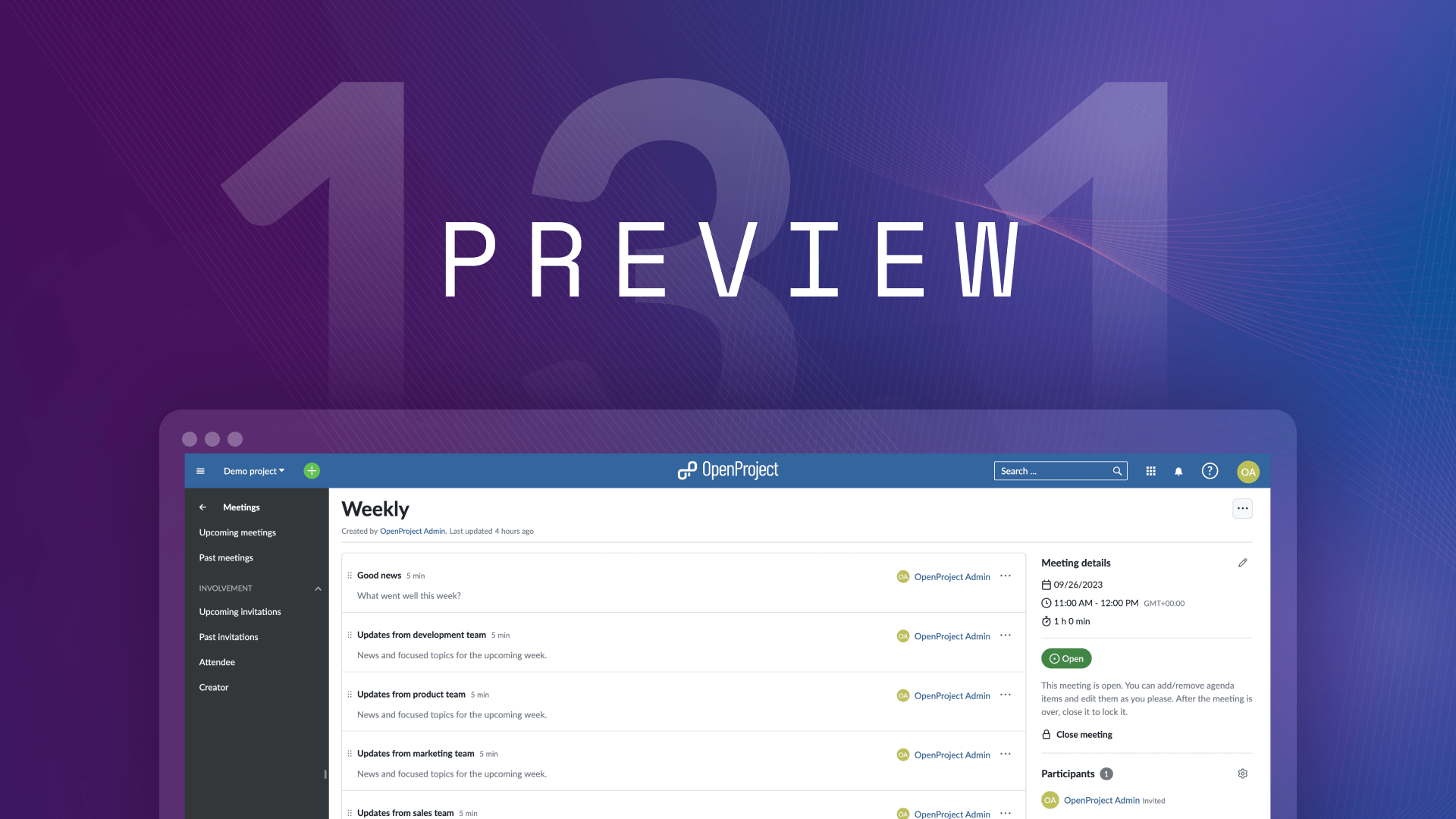 Preview: OpenProject 13.1 – Dynamic meeting agendas and more Preview: OpenProject 13.1 – Dynamic meeting agendas and more