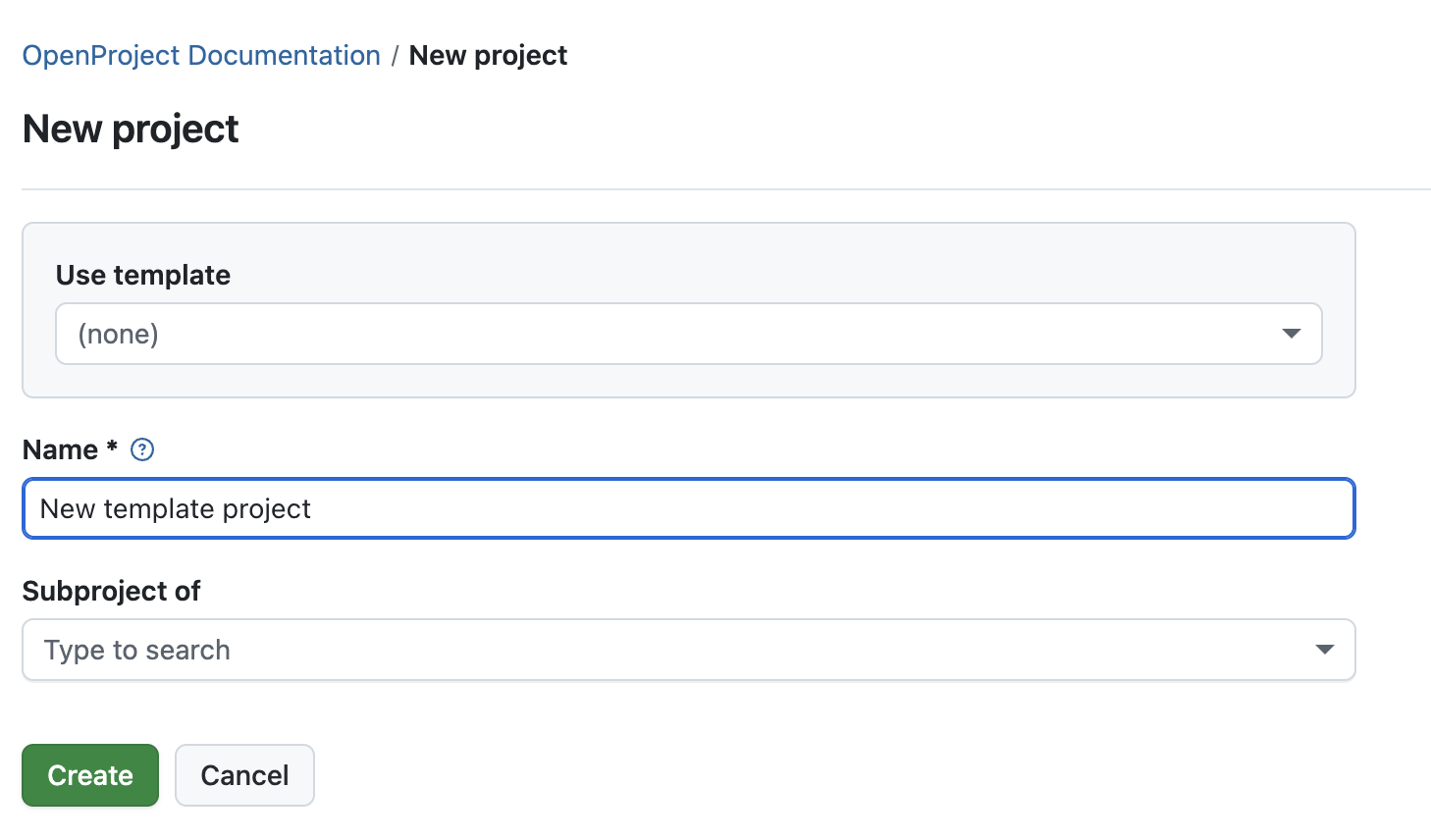 formulário de projeto a preencher com o nome do projeto