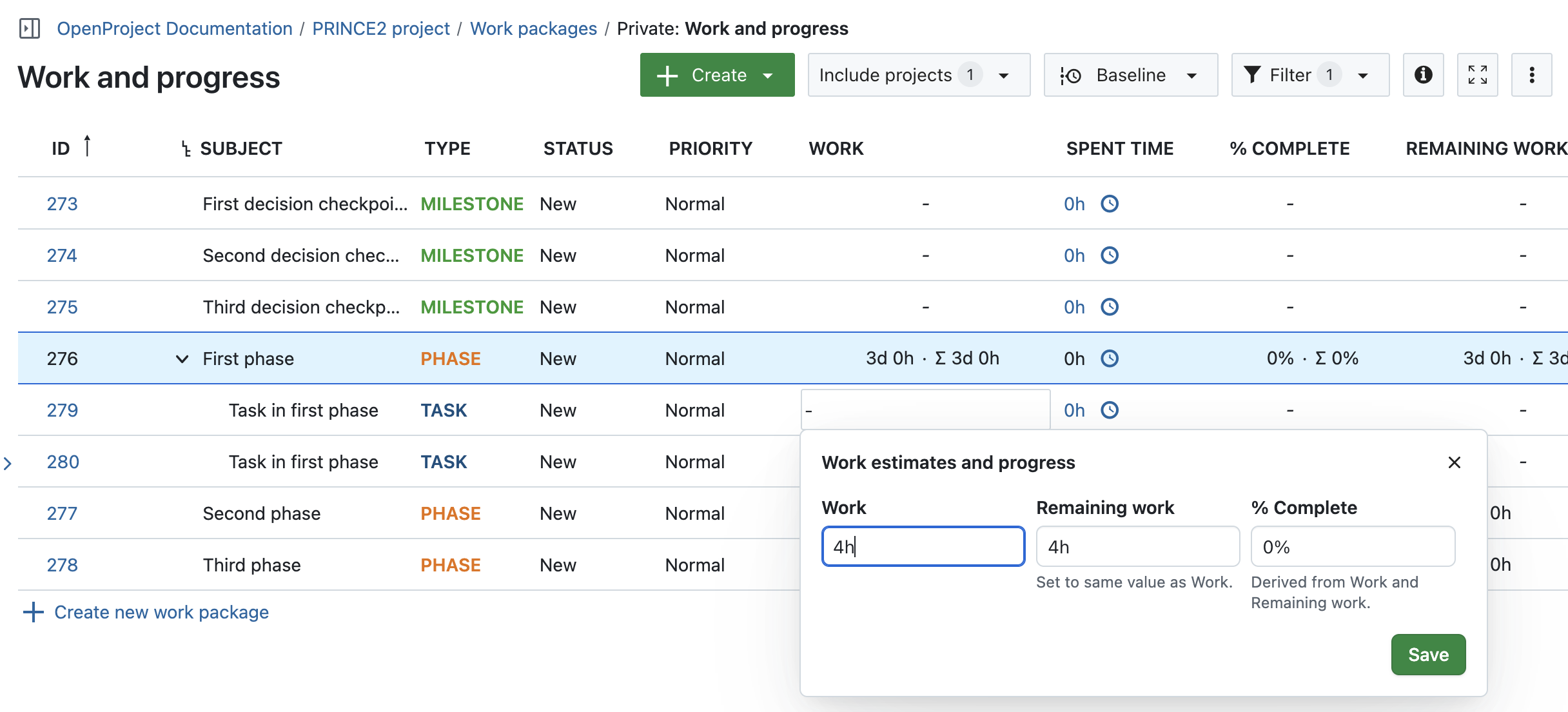 Siga el proceso PRINCE2 con OpenProject: Controle una etapa estimando el trabajo