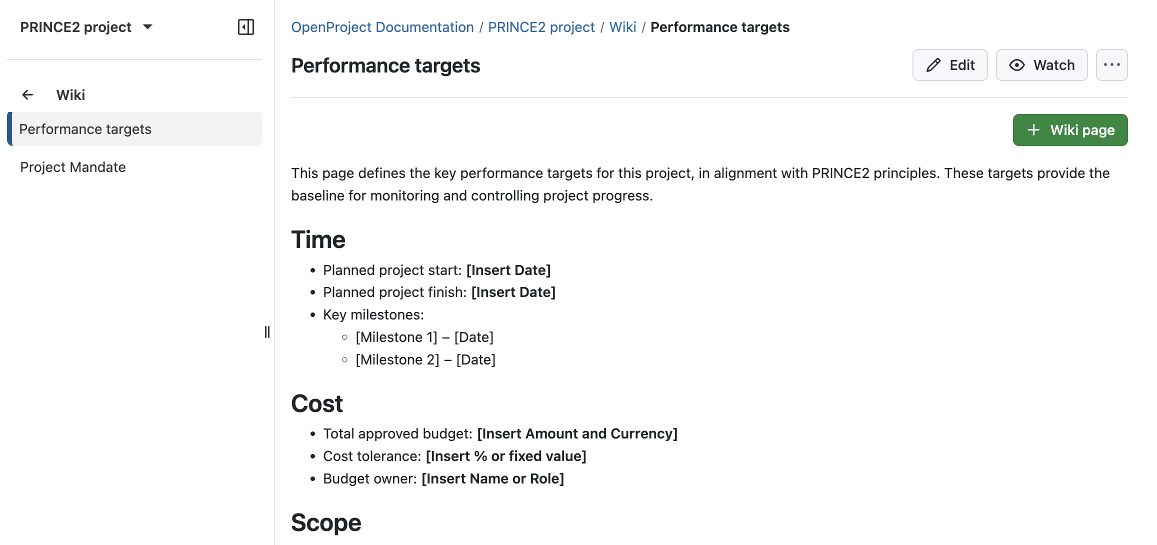 Siga el proceso PRINCE2 con OpenProject: Inicie un proyecto definiendo objetivos de rendimiento