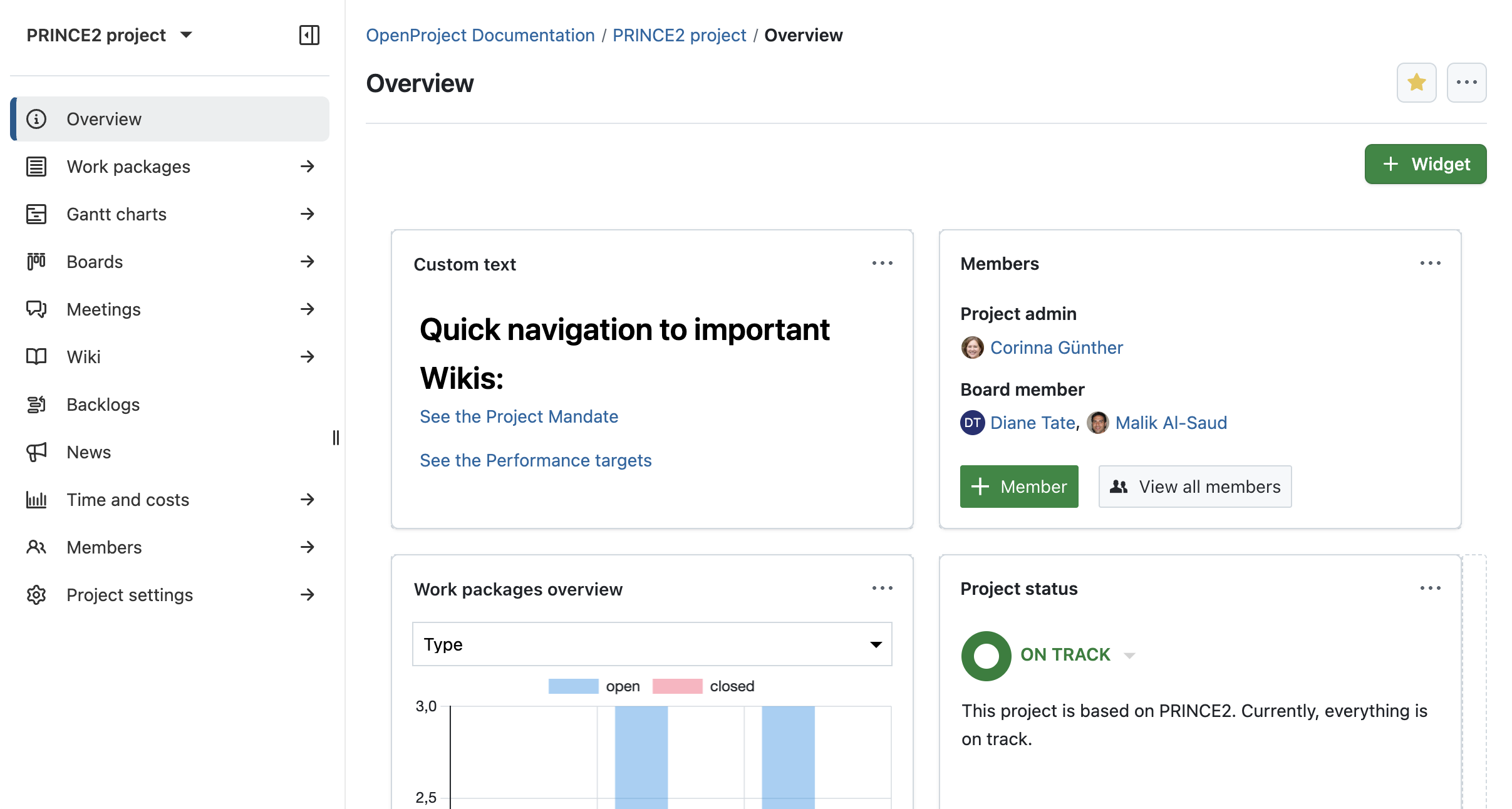 Siga el proceso PRINCE2 con OpenProject: Inicie un proyecto configurando la página de resumen del proyecto
