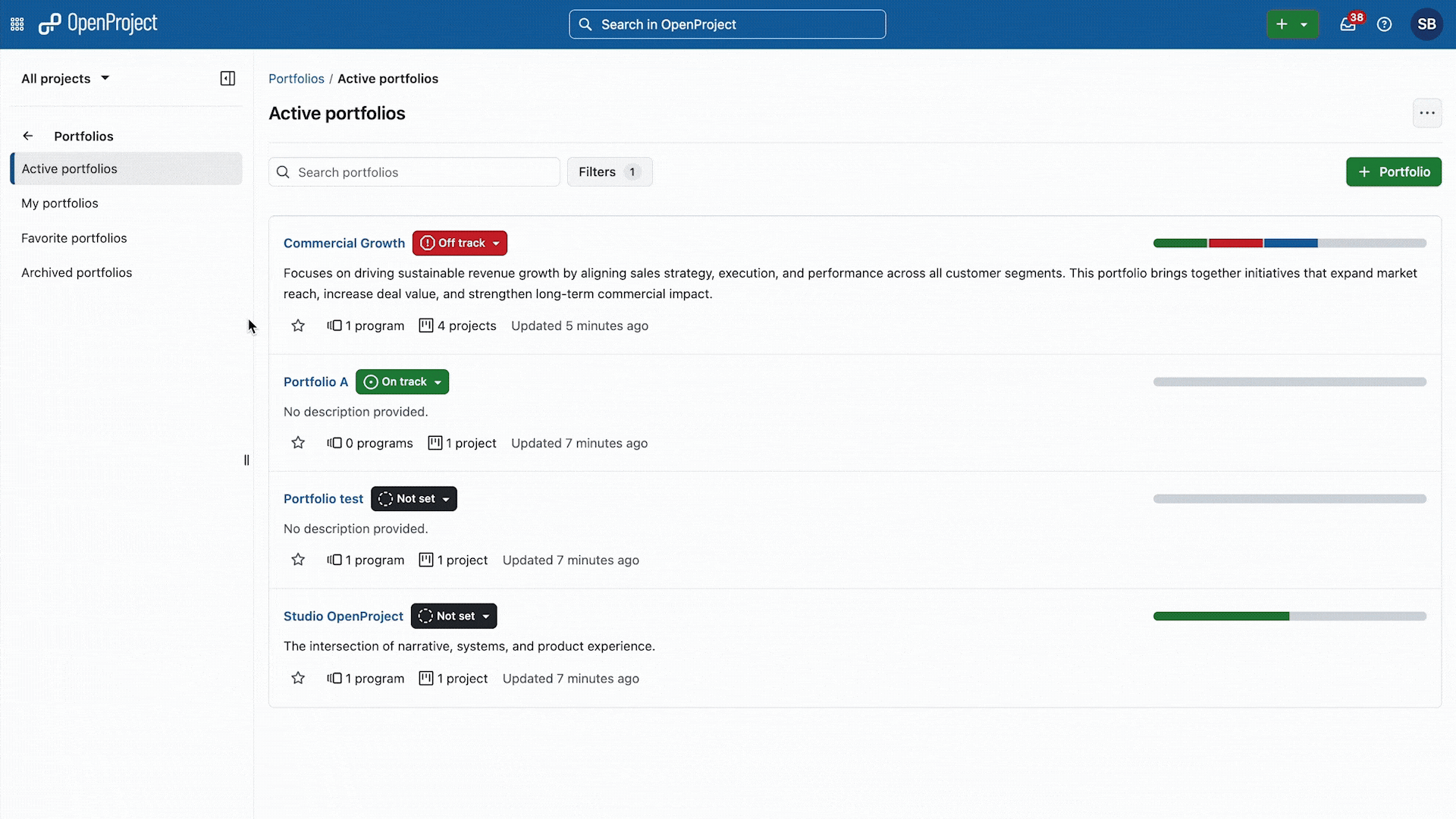 Gif, das zeigt, wie man von einem Portfolio zu einem Programm zu einem Projekt navigiert