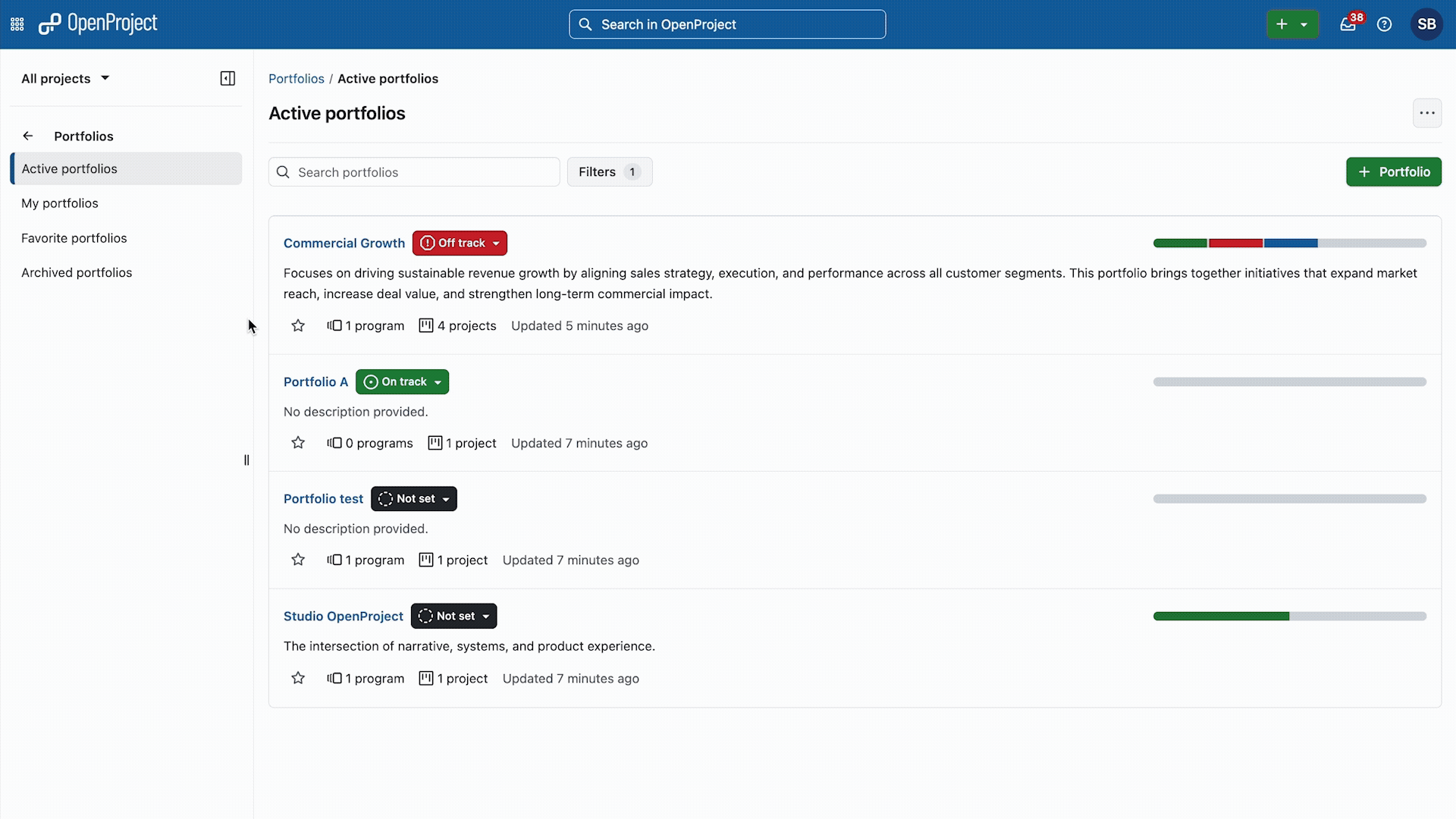 Gif showing how to navigate from a portfolio to a program to a project