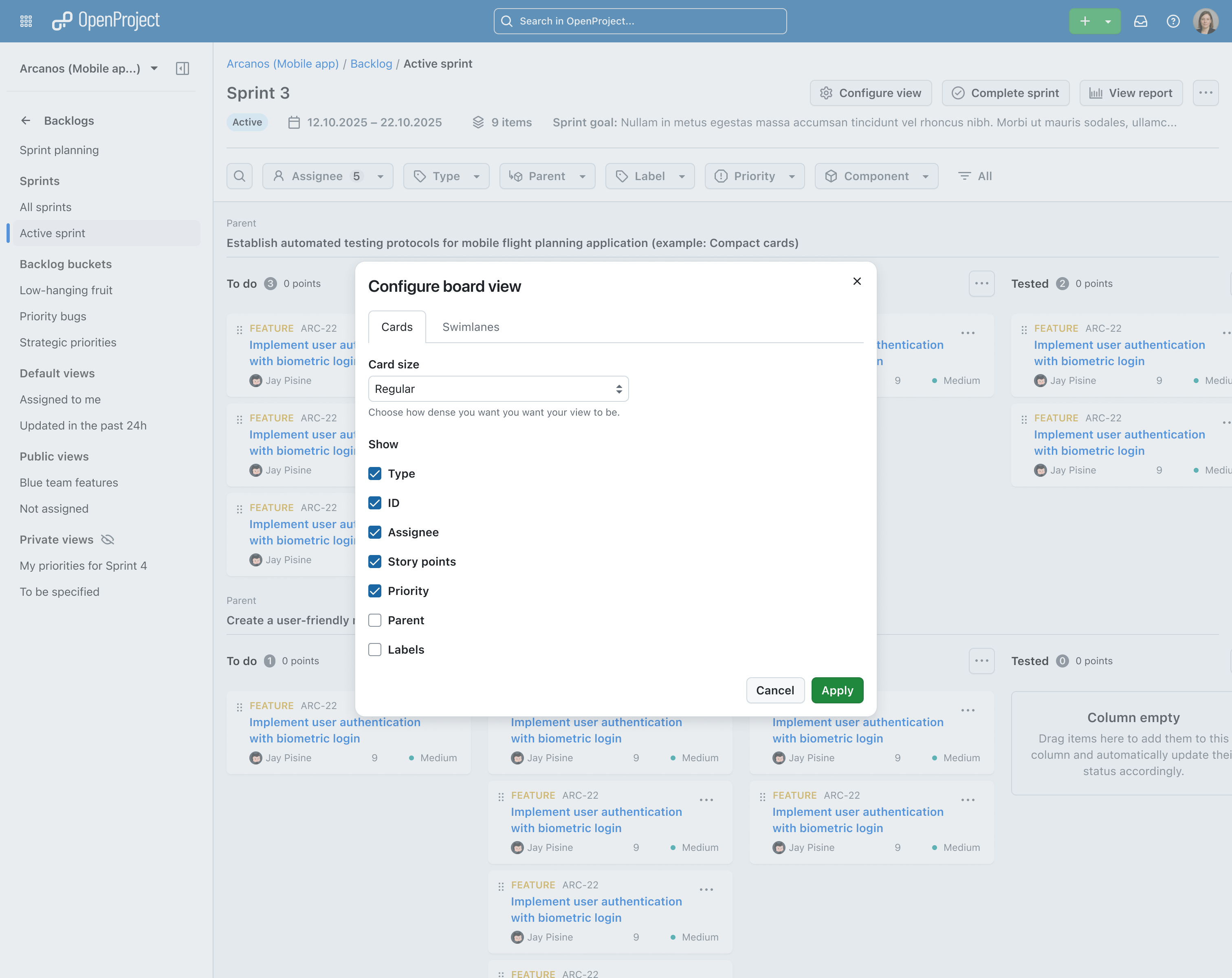 Aperçu : Configurez votre sprint board dans OpenProject