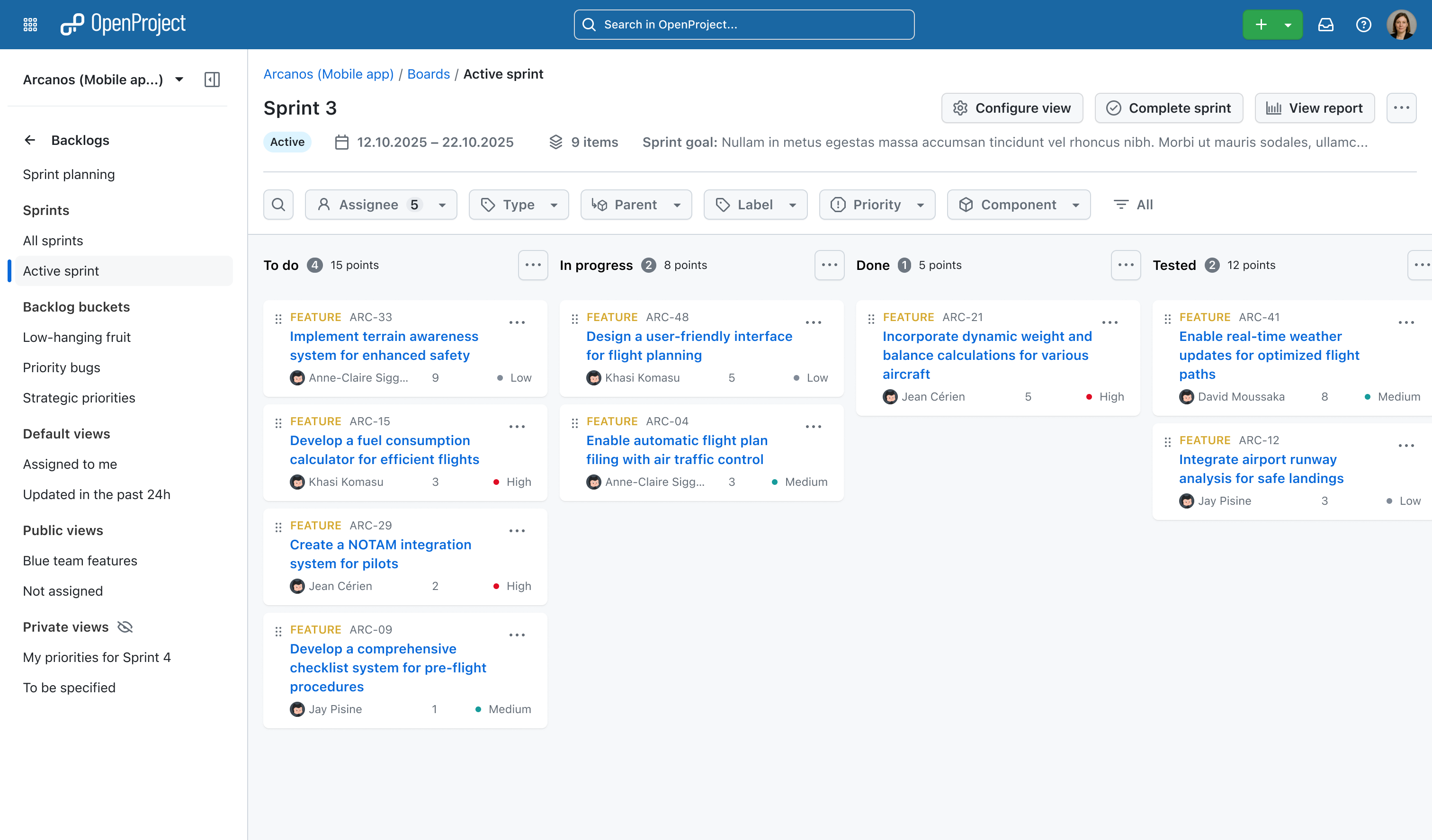 Preview: Sprint board in OpenProject without swimlanes