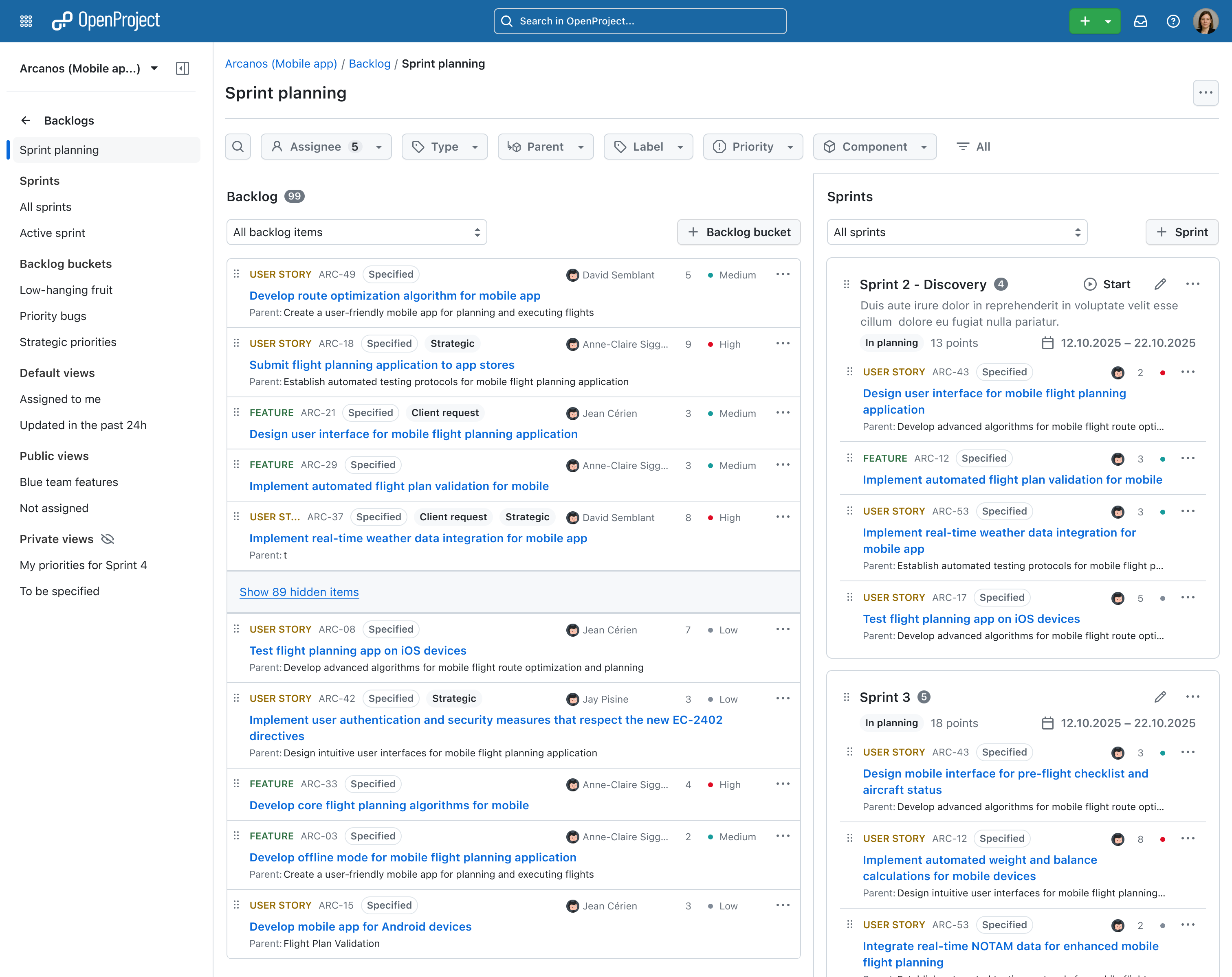 Aperçu : Planification de sprint avec OpenProject