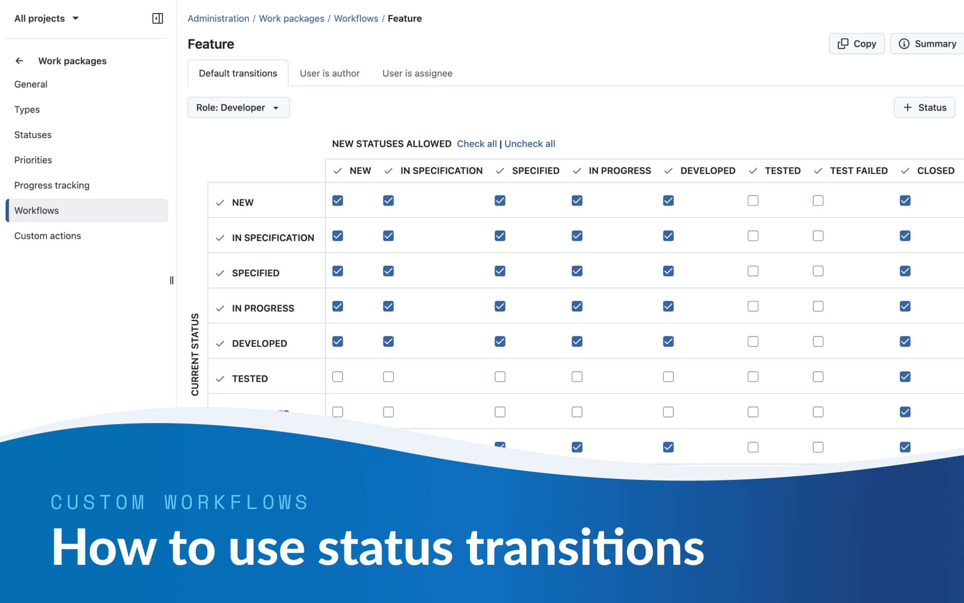 How to use status transitions and workflows in OpenProject