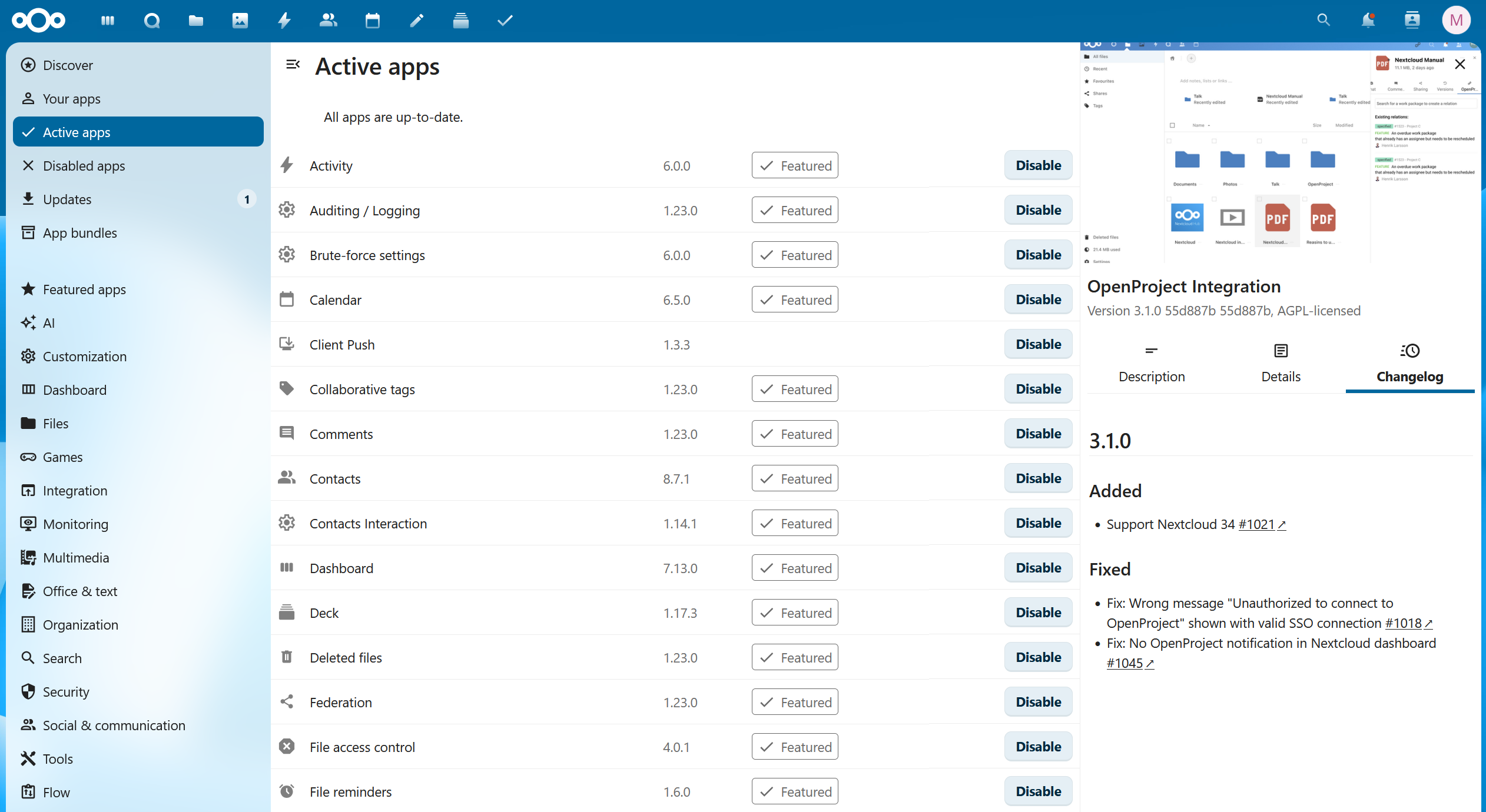 OpenProject integration app for Nextcloud released in version 3.1.0