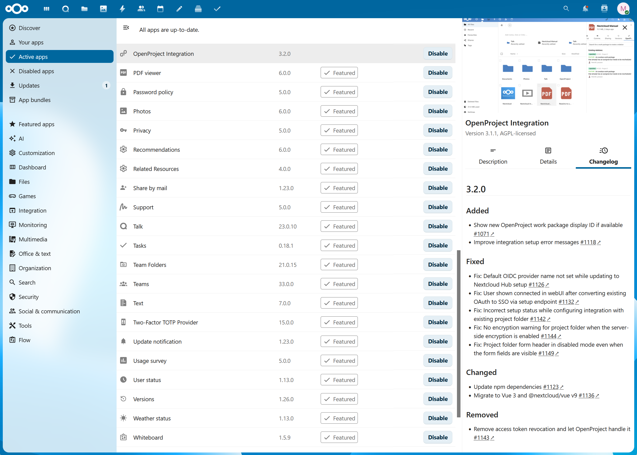 OpenProject integration app for Nextcloud released in versions 3.2.0 and 2.12.0