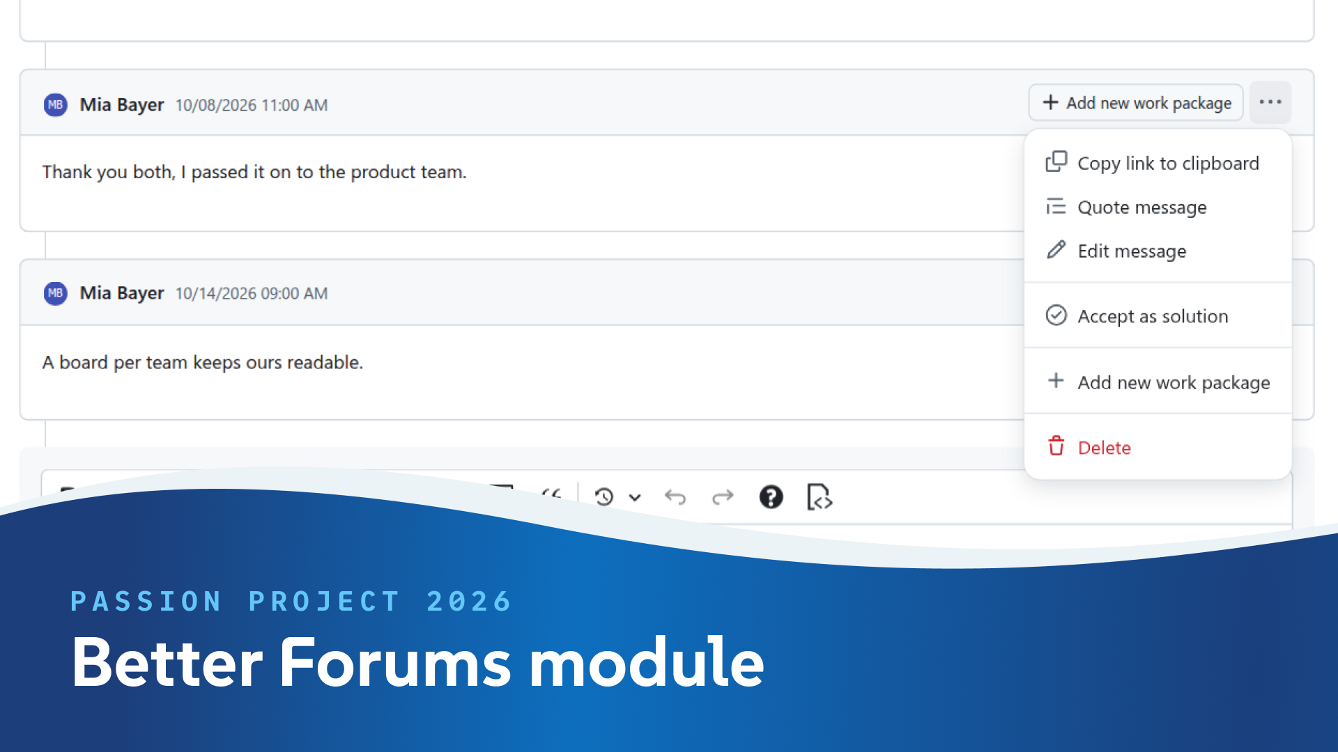 Redesigned Forums module in OpenProject 18.0 Redesigned Forums module in OpenProject 18.0