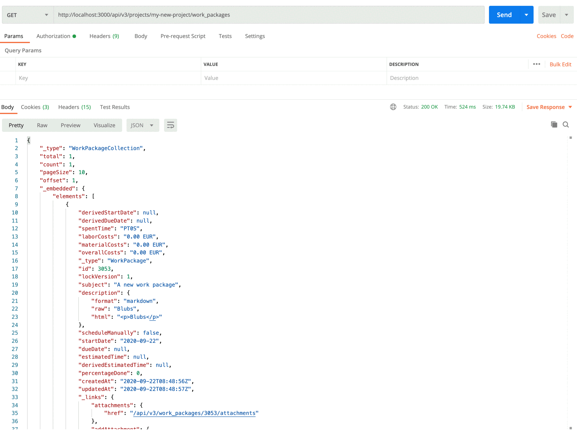 get all work packages in project