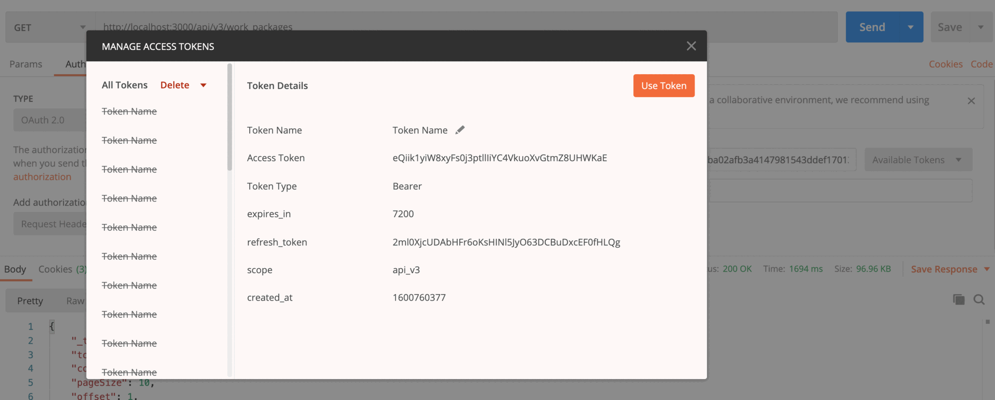 OAuth2 postman token