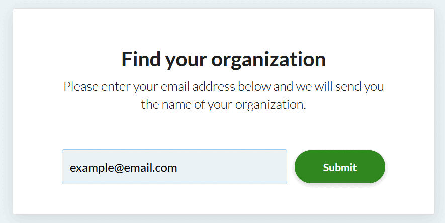 “Find your organization” form on OpenProject sign in page