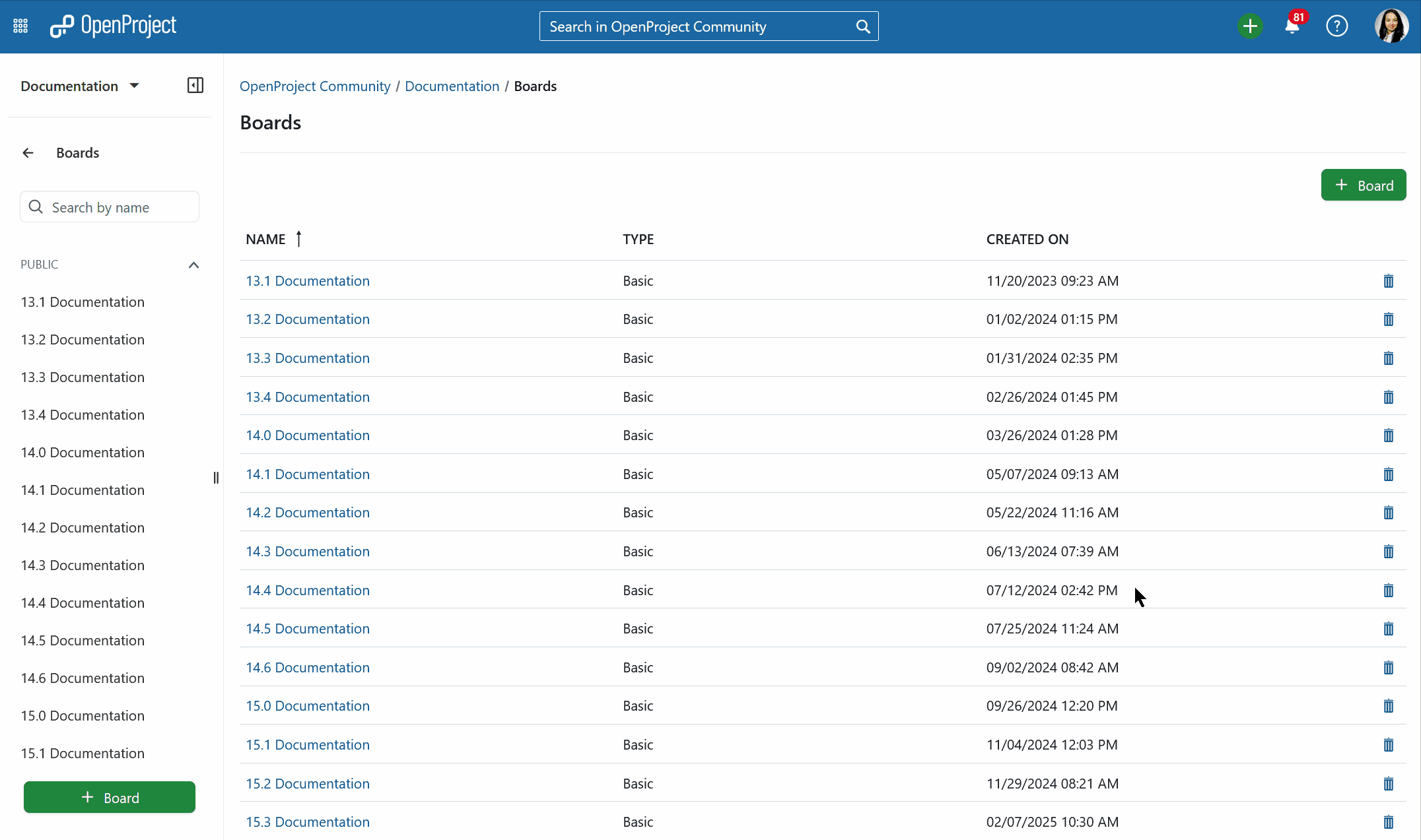 Un gif que muestra cómo abrir y editar un tablero en OpenProject