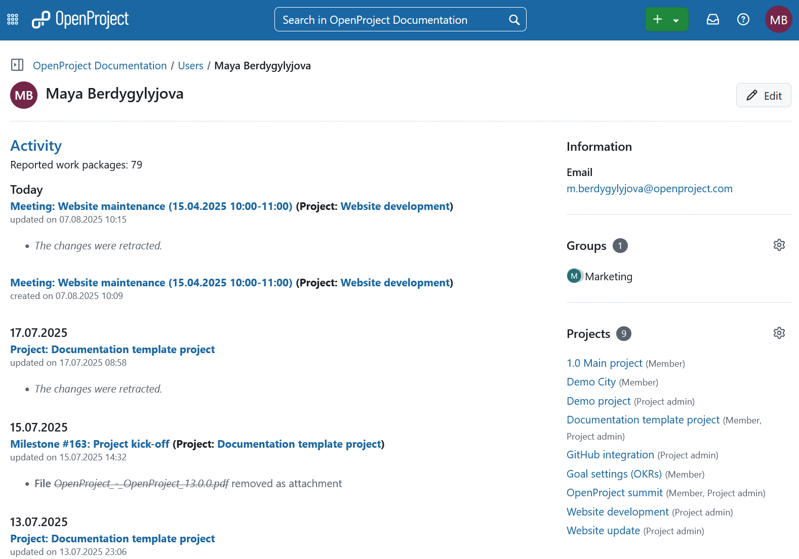 Openproject mi actividad página