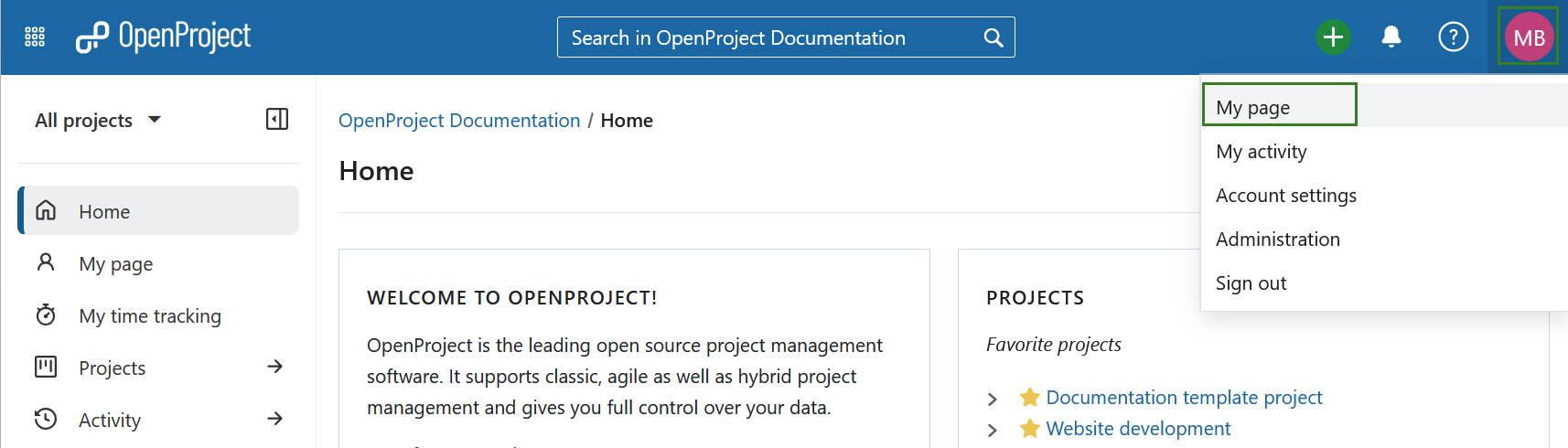 Accéder à Ma page dans OpenProject
