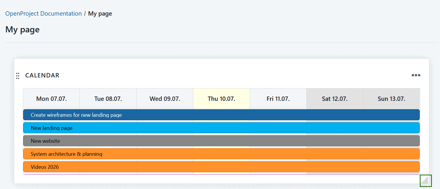 Cambiar tamaño del widget en OpenProject Mi página