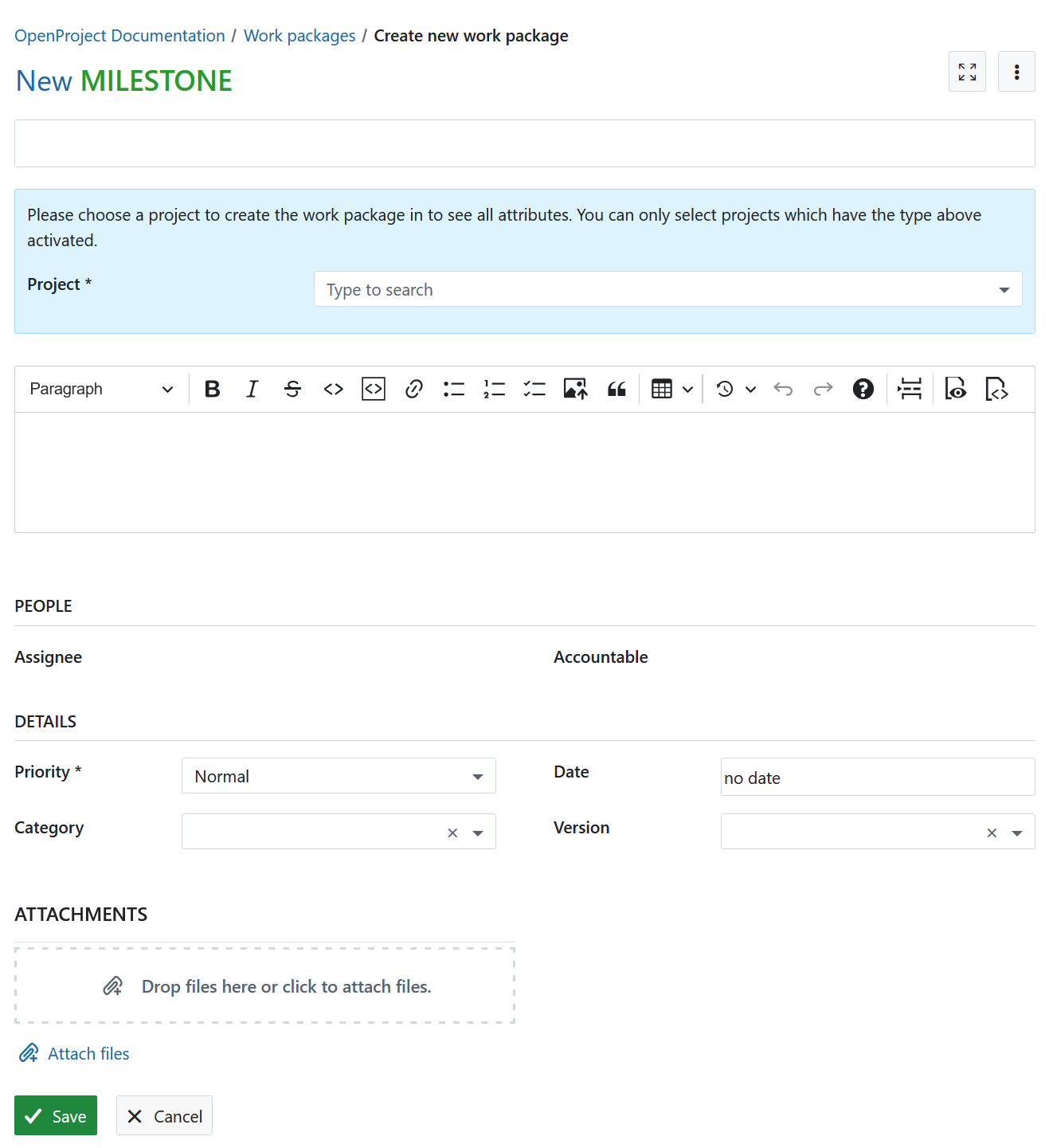 Crear y nombrar un nuevo paquete de trabajo en OpenProject
