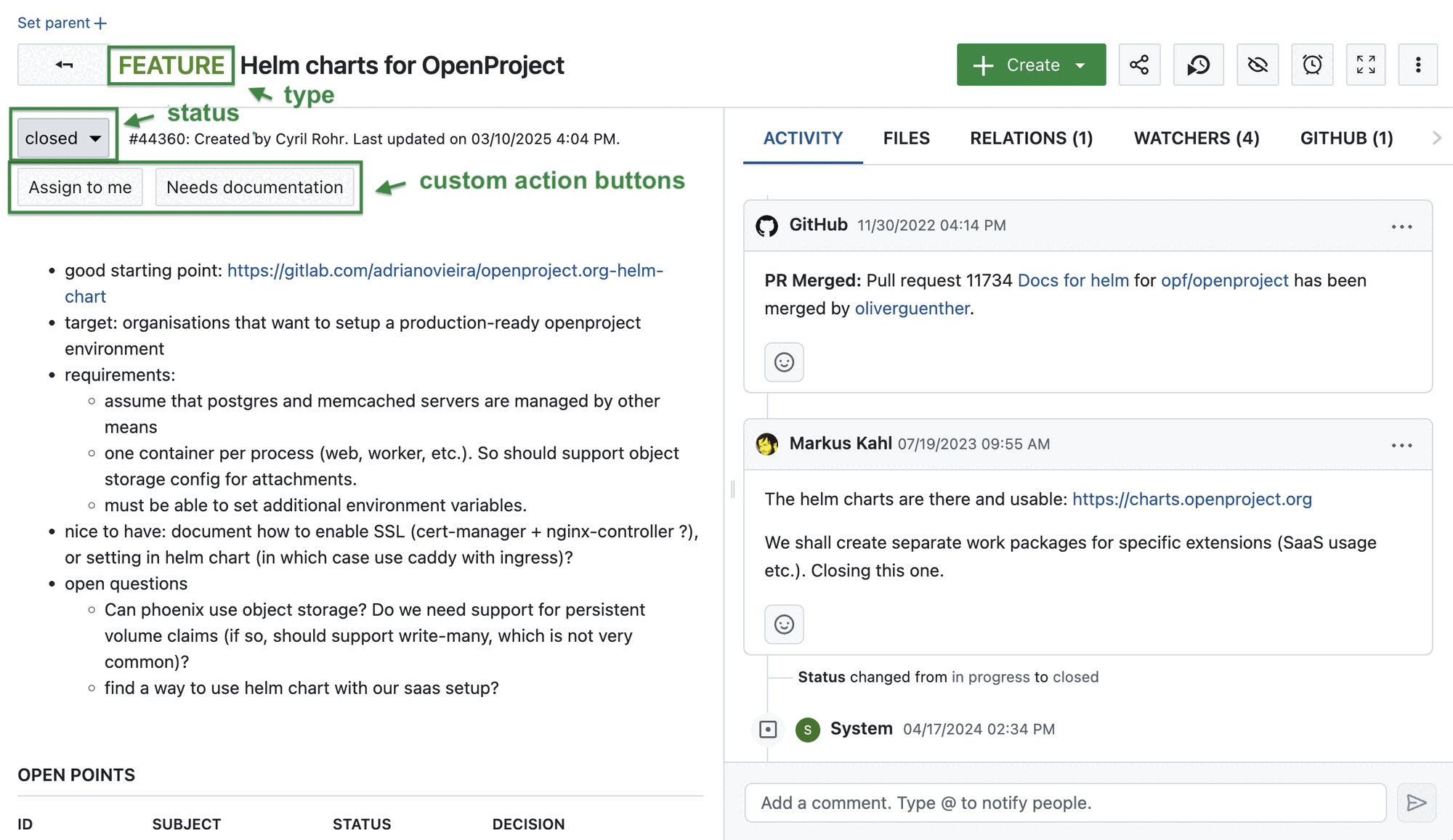 Um pacote de trabalho no OpenProject