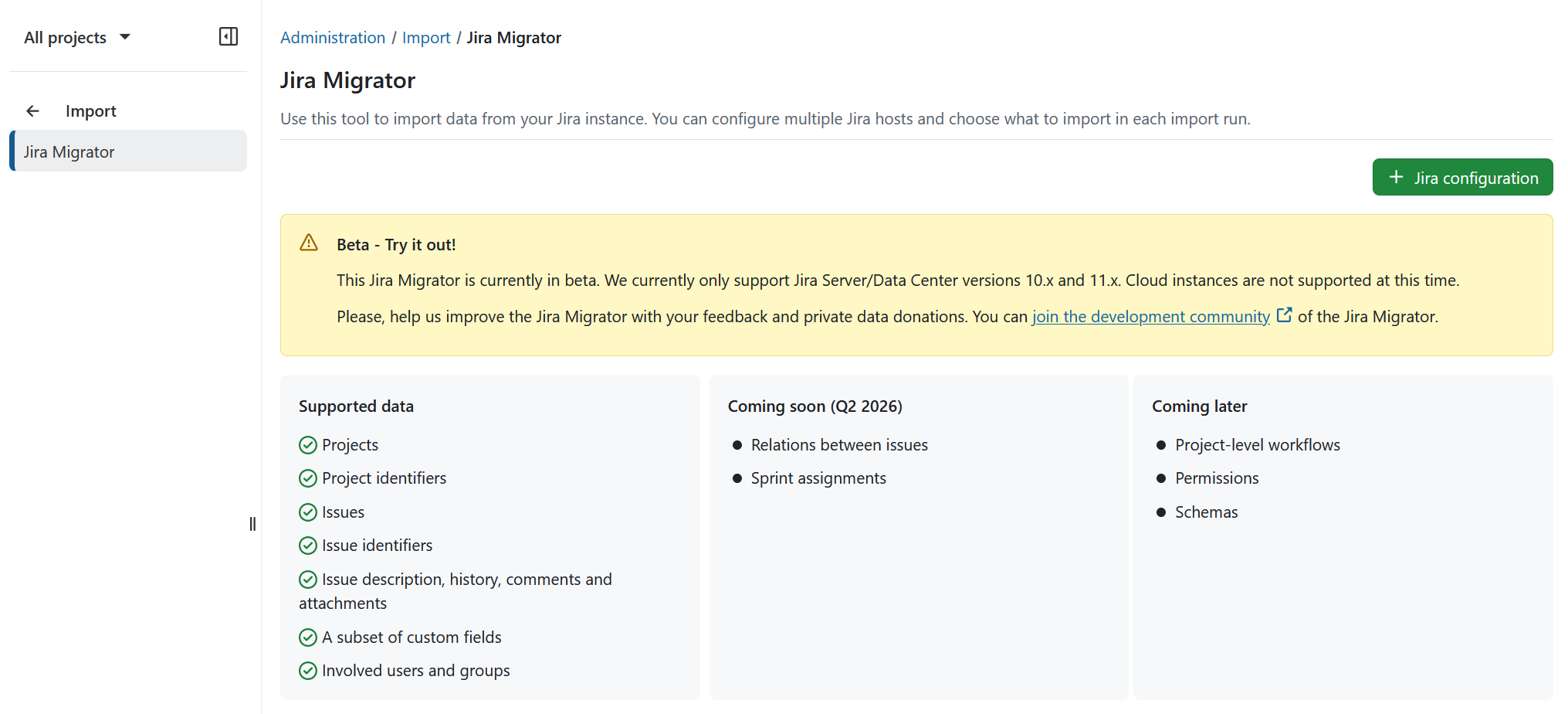 Jira importer settings under OpenProject administration