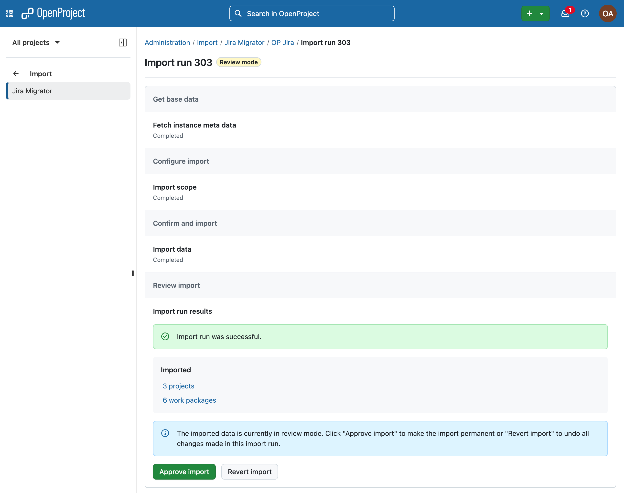Approve or revert import buttons in review mode