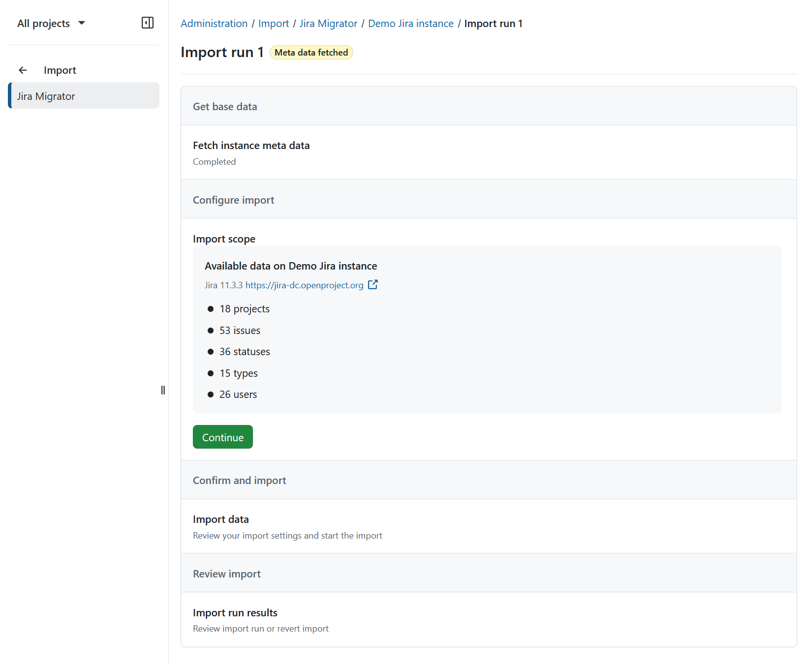 Overview of available and unavailable Jira data for import