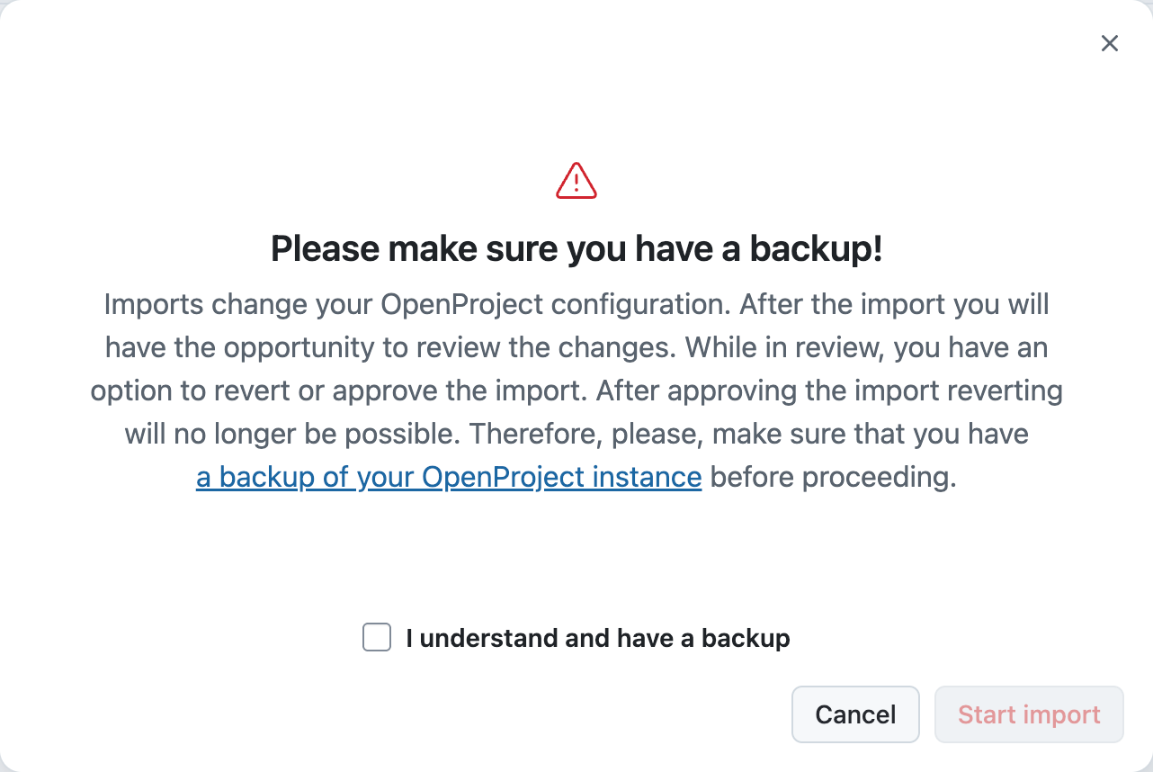 Warning dialog before starting Jira import