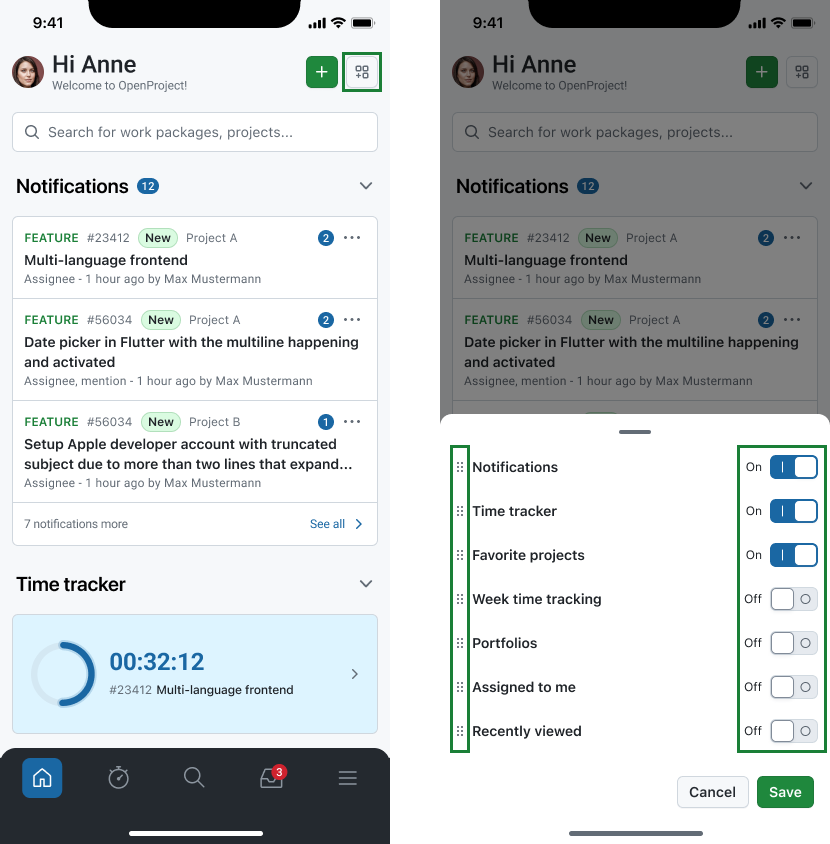 Add and reorder widgets to the Home dashboard