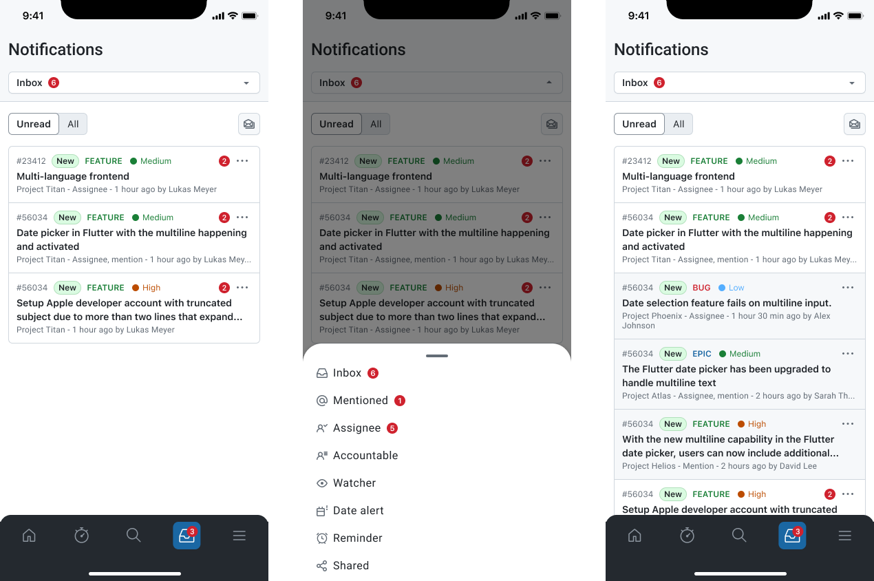 Available queries in the Notification center