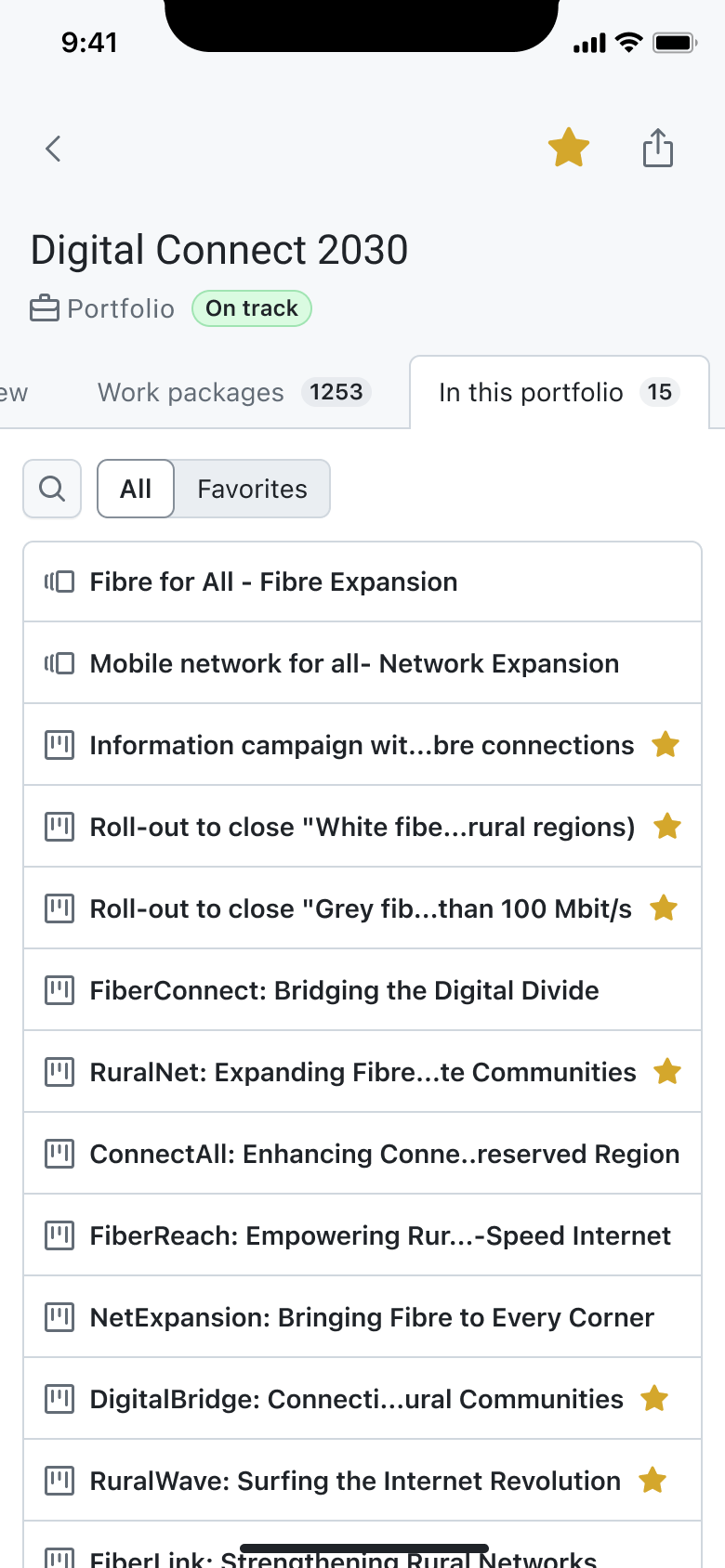 Project details sub-elements in the project in the OpenProject mobile app