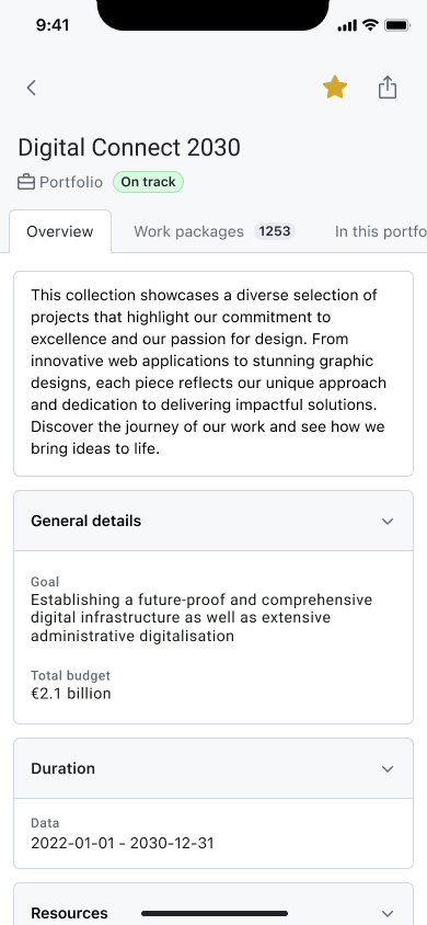 Project details overview in the OpenProject mobile app