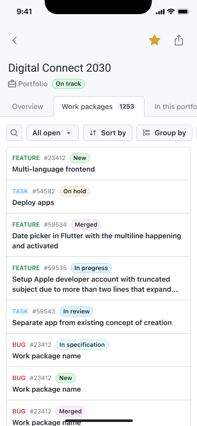 Project details work packages in the OpenProject mobile app