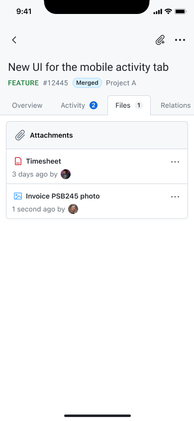 Work package details on the files tab in the OpenProject mobile app