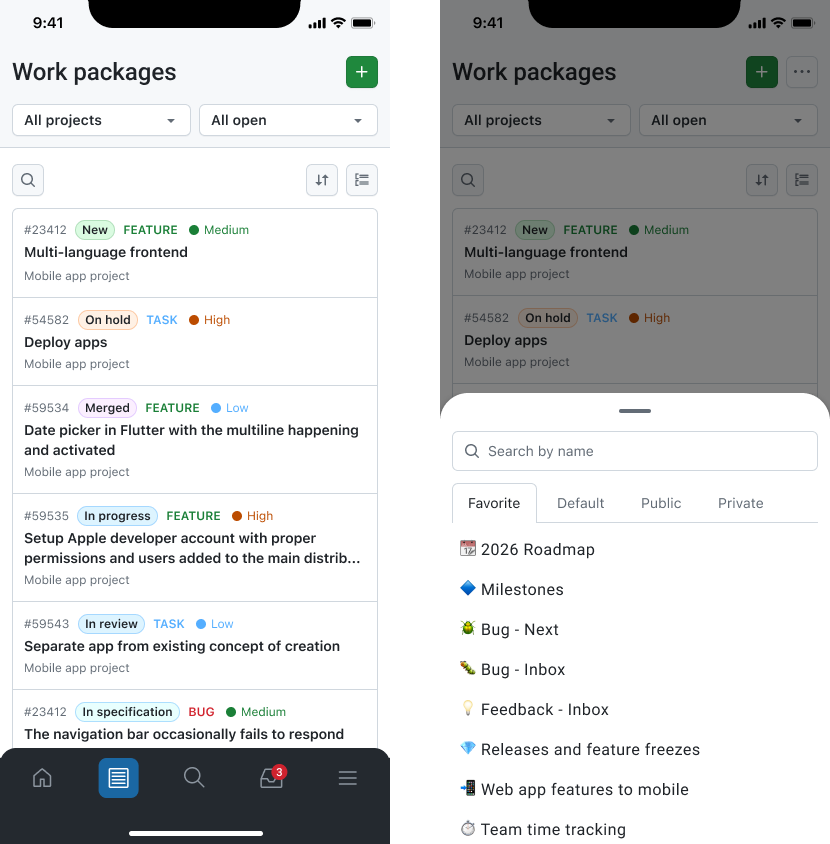 Work package list view