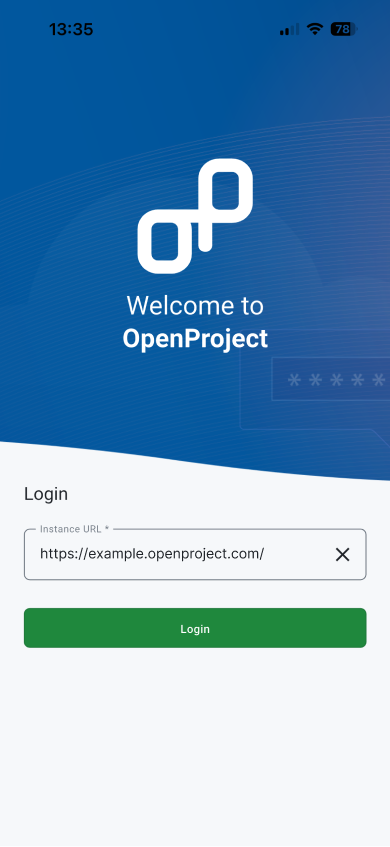 Login page on the OpenProject mobile app