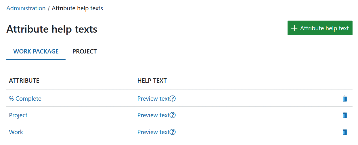 Attribute help texts in OpenProject administration