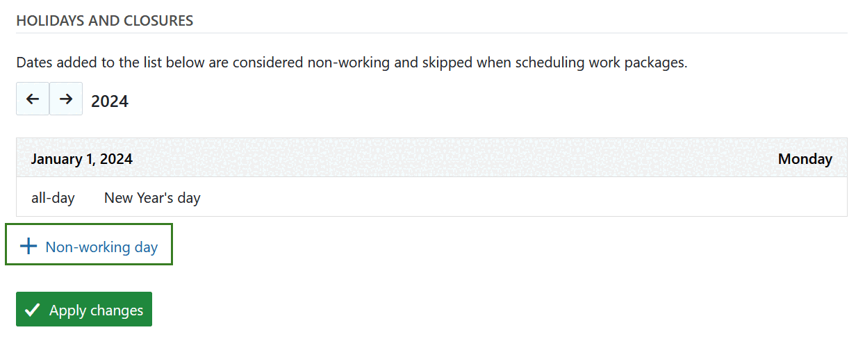 Add non-working day link