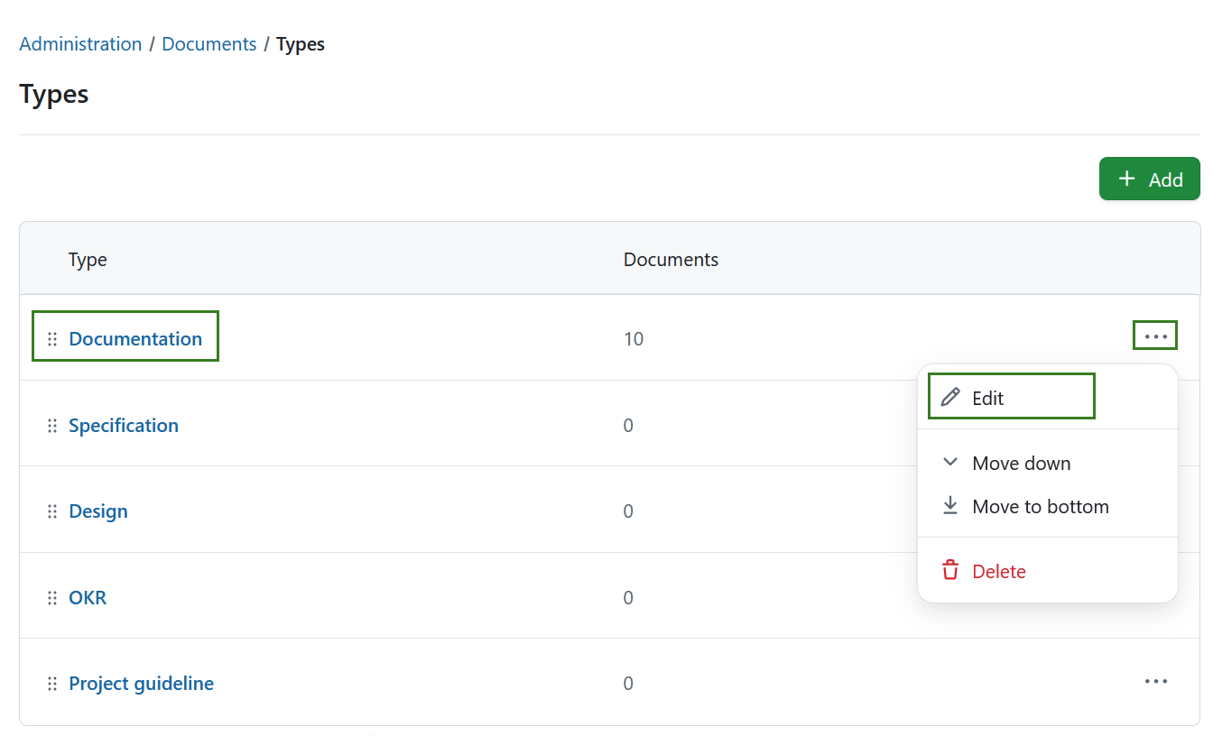 Edit a document type in OpenProject administration