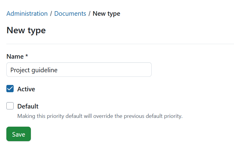 Create new document type in OpenProject