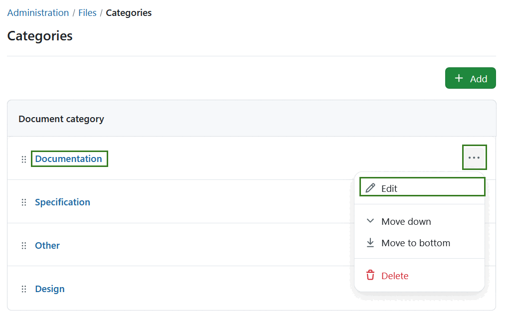 Edit a documentation category in OpenProject administration