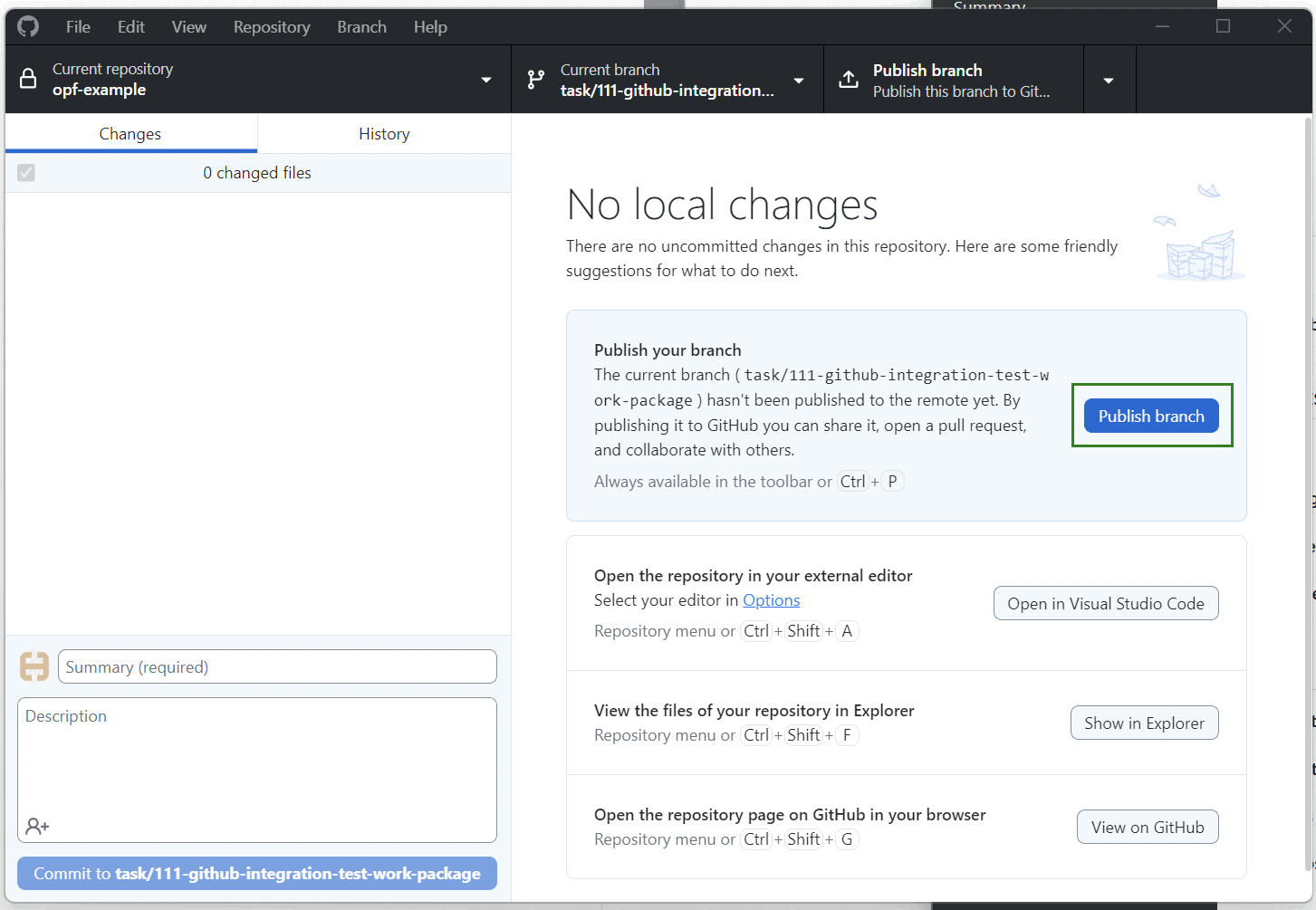Publish branch with GitHub Desktop client