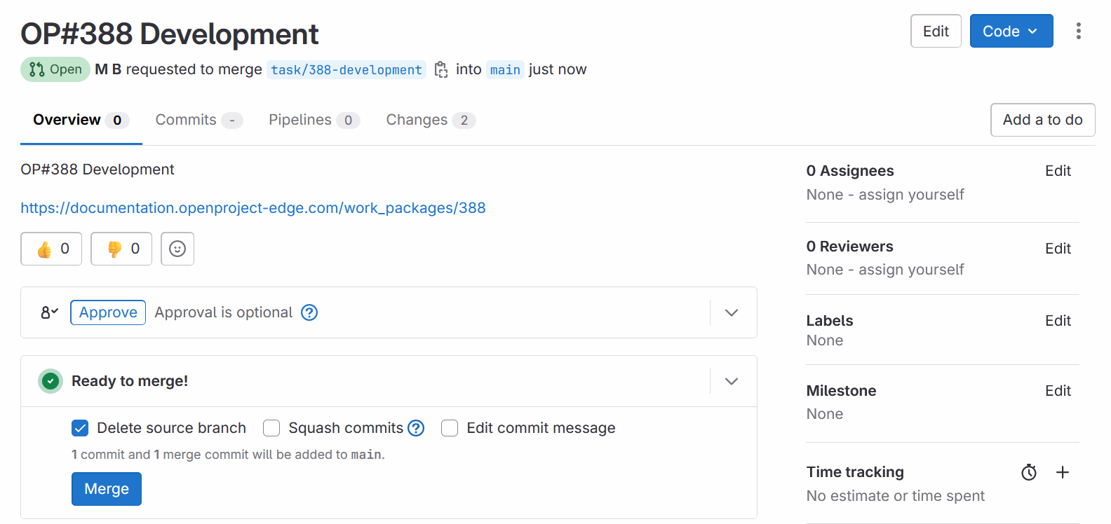 GitLab merge request opened