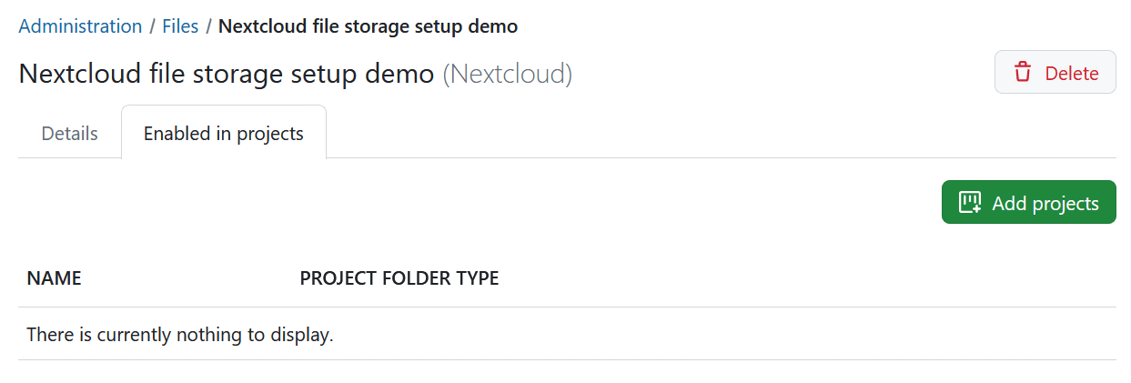 Add Nextcloud file storage to projects in OpenProject administration