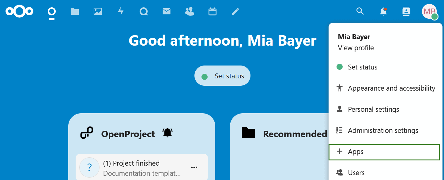 Go to the Nextcloud app store