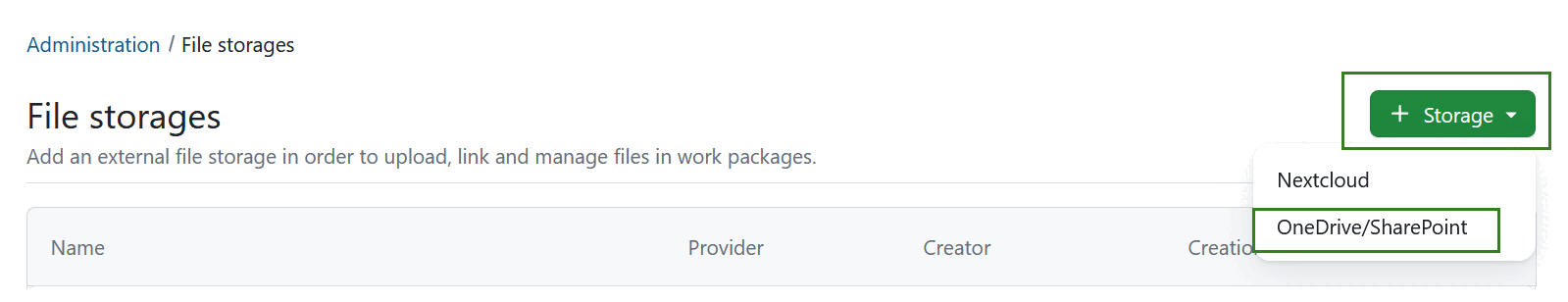Add a new OneDrive storage to OpenProject